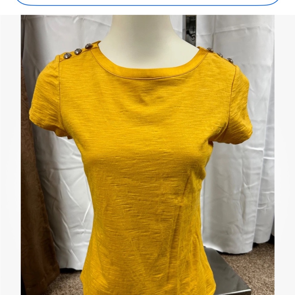 White House Black Market Mustard Button-Shoulder Top XS